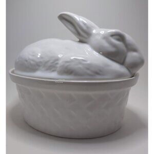 Vintage Easter Bunny Lidded Oval Casserole Serving Dish 10.5x 7.5x9 Calif USA